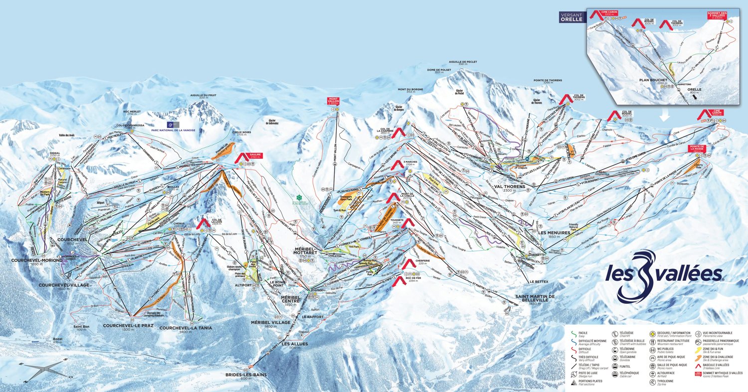 Plano de pistas de Les 3 Vallées
