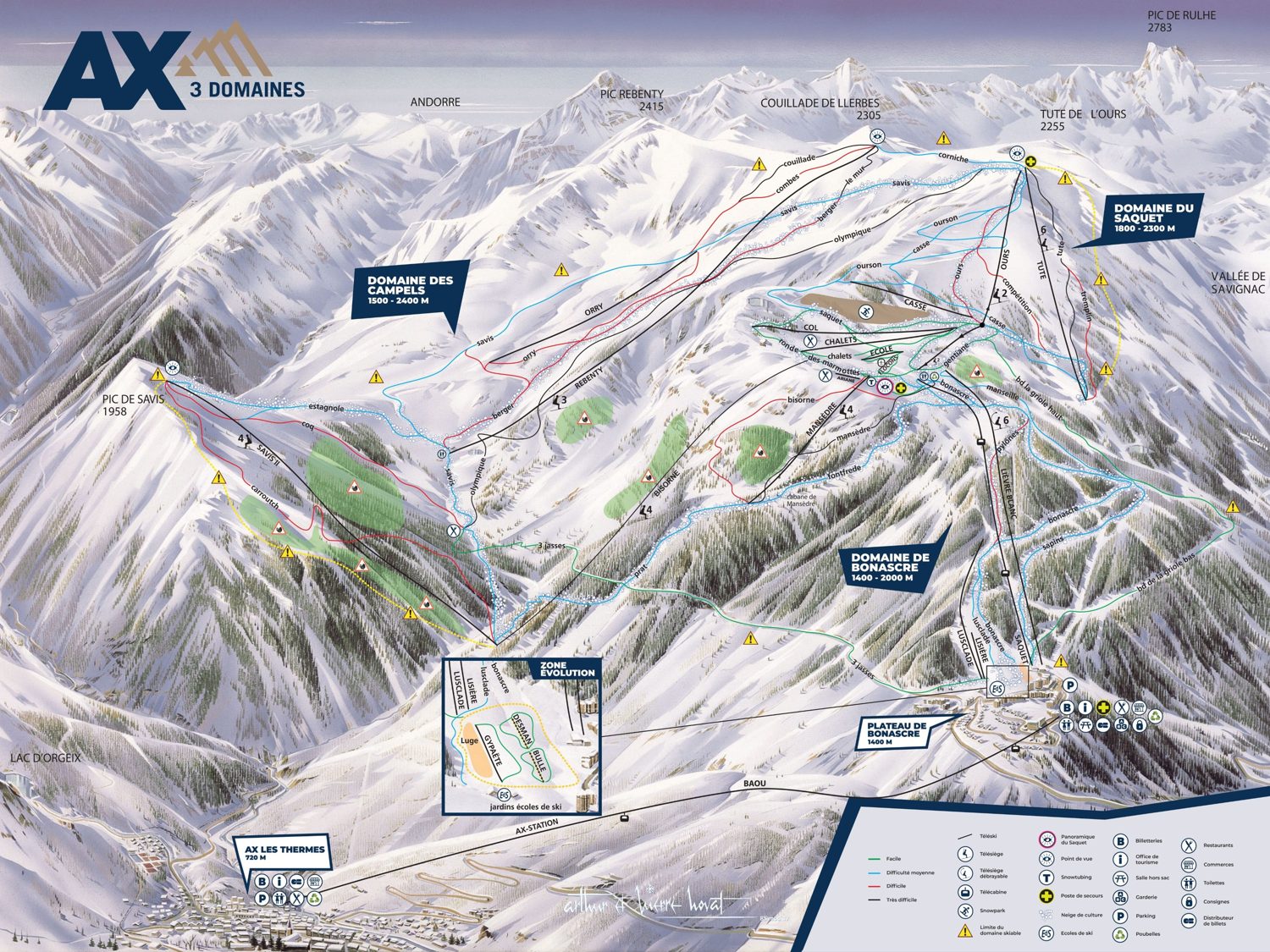 Plano de pistas de Ax 3 Domaines